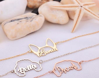 Personalized Dog Ears Bracelet, Dog Name Bracelet, Custom Pet Jewelry, Pet Name Bracelet, Pet Memorial Gift, Valentines Day Gift For Her