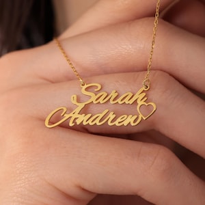 Collar personalizado con nombres de pareja, collar con nombre delicado, collar con varios nombres, collar con nombre para niños, mamá de dos, collar con dos nombres con corazón