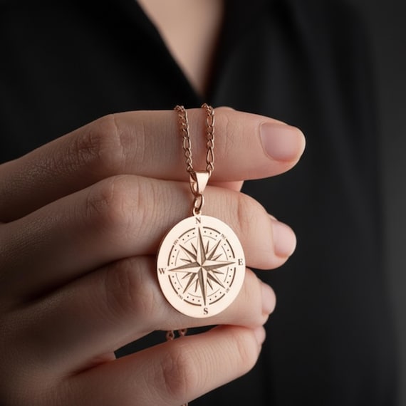 Gold Compass Necklace Men Compass Pendants Necklace Silver Coordinate Necklace for Adventurer Nautical Necklace Women Gifts For Traveler