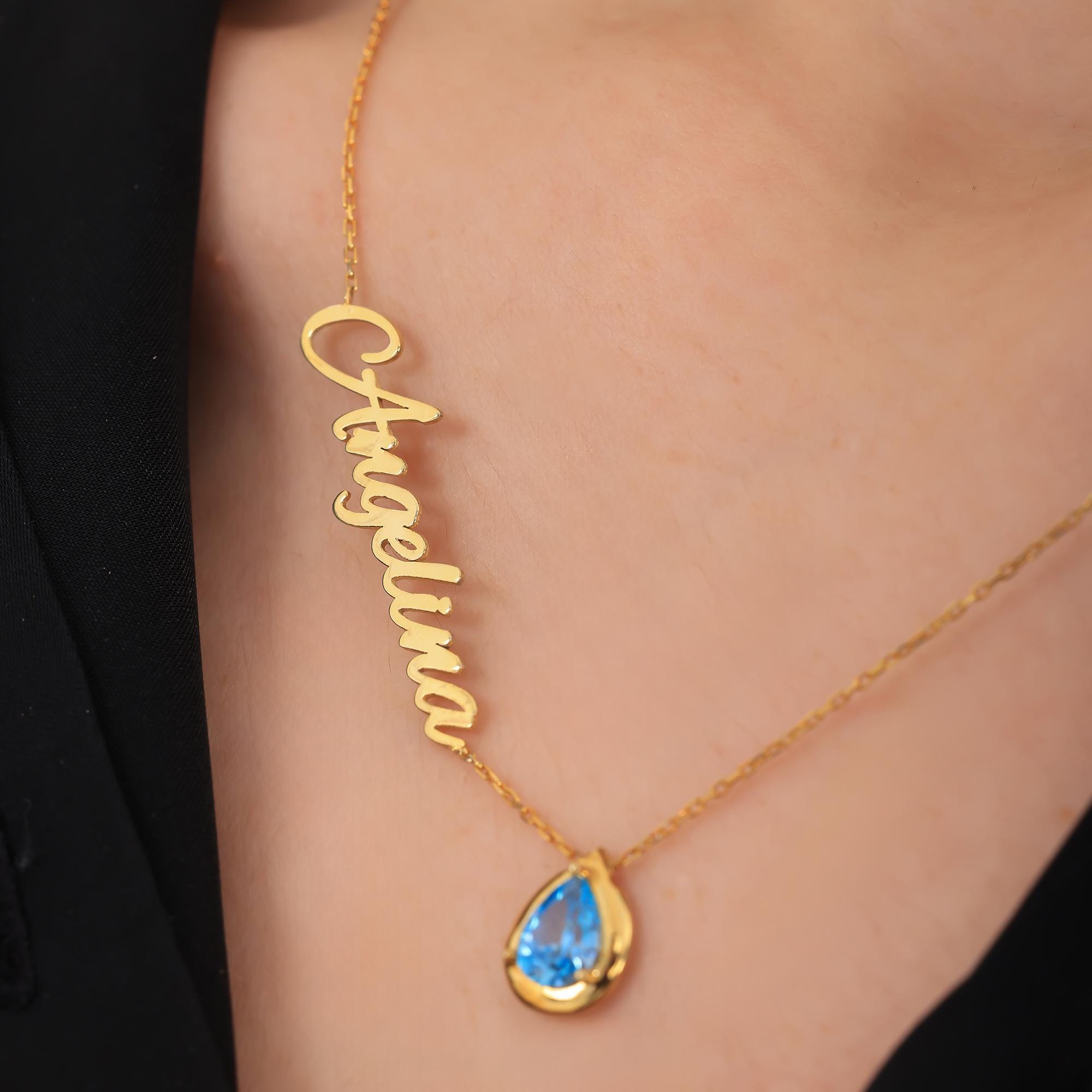 Custom Name Necklace with Birthstone,Handmade Alexandrite Birthstone Necklace,Personalized June Birthstone Name Necklace,Name and Birthstone