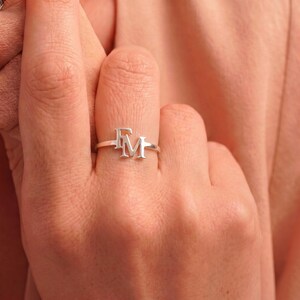 Double Initial Ring, Personalized Couple Initial Ring, Custom Letter Stackable Ring, Skinny Engraved Band, Anniversary Gift for Her