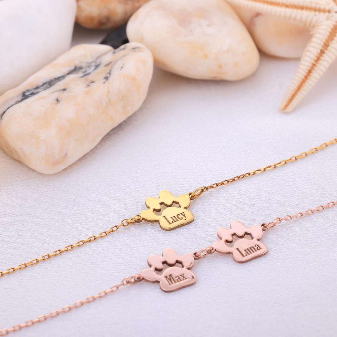 Sterling Silver Paw Print Bracelet Personalized Dog Paw Bracelet Gold ...