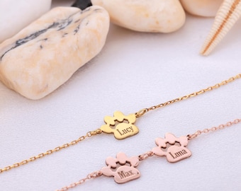 Sterling Silver Paw Print Bracelet Personalized Dog Paw Bracelet Gold Tiny Paw Bracelet Paw Name Bracelet Custom Pet Bracelet Dog Lover Gift