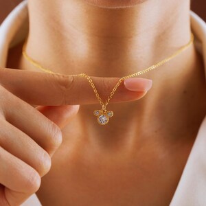 Gold Plated Tiny Mickey Mouse Pave Necklace, Women Necklace, Pendant Necklace, Minimalist Dainty Jewelry, Cute Animal Necklace, Gift for Her