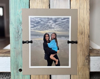 Farmhouse Custom Accent - Reclaimed Wood Picture Frame with Matting, Acrylic Cover, and Cast Iron Turn Buttons - Made in Montana
