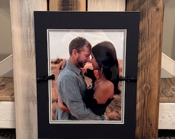 Original Farmhouse - Reclaimed Wood Picture Frame with Matting, Acrylic Cover, and Cast Iron Turn Buttons - Made in Montana