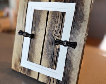 The Tabletop Mini - Reclaimed Wood Picture Frame with Matting, Acrylic Cover, and Cast Iron Turn Buttons - Made in Montana