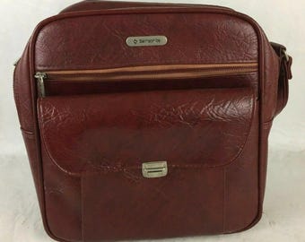Vintage Samsonite Sentry Carry-On shoulder bag retro luggage red maroon 14x14x7”