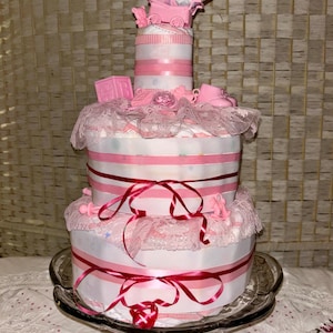 Pink Pearl - Baby Shower Diaper Cake Party Decor Centrepiece Gift