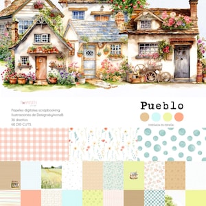 COLECCIÓN "PUEBLO"| Colección de papeles digital |  Papeles para imprimir | Formato A4 vertical de Tximeletascrap