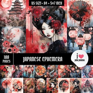 Japanese Junk Journal Kit, Geisha Ephemera Printable Pages, Vintage Asian Mixed Media Collage, Digital Scrapbook Papers A4, US Letter, 5x7
