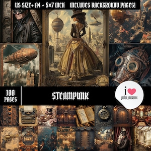 Kit de diário Steampunk Junk - Pacote de 100 páginas para impressão, estilo vitoriano industrial, A4 + carta EUA + 5x7, download digital