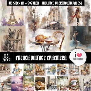 Paris Junk Journal Kit, French Vintage Ephemera Pack, Printable Parisian Scrapbook Paper, Romantic Digital Collage Set