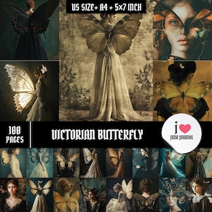 Viktorianischer Schmetterling Junk Journal Kit, Fantasy Vintage Fairy Papiere, Gothic Printable Ephemera, 100 Seiten A4 US Letter 5x7, Scrapbook Set