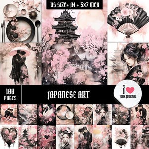 Japanese Junk Journal Kit, Sakura Ephemera, Cherry Blossom Printable Pages, Asian Inspired DIY Scrapbook, Romantic Floral Art A4 5x7