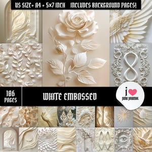 White Embossed Floral Junk Journal Kit: Angel Wings Printable (Digital Download)