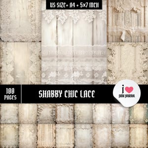 Lace Junk Journal Kit: Shabby Chic Printable Paper (A4, US Letter, 5x7) Digital Download