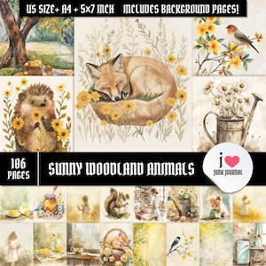 Sunny Woodland Animals Junk Journal Kit, Printable Forest Ephemera Pack, Vintage Nature Scrapbook Pages, Digital Collage Set