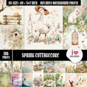 Spring Cottagecore Junk Journal Kit, Vintage Animal Ephemera Pack, Printable Garden Scrapbook Paper, Floral Digital Collage Set
