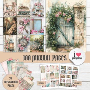 Kit de diario basura romántico Shabby Chic, 100 páginas imprimibles, rosas vintage, fondos, etiquetas y rótulos, descarga digital de 8,5 x 11