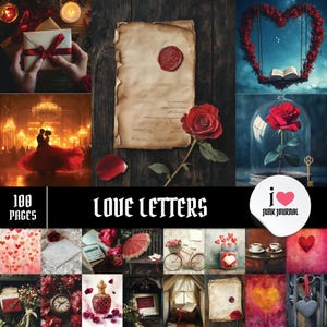 Rote & Schwarze Liebe Junk Journal Kit, 100 Seiten, 8.5x11, Romantisches Ephemera, Liebesbriefe, Vintage Leidenschaft, Scrapbook- und Collagenpapier
