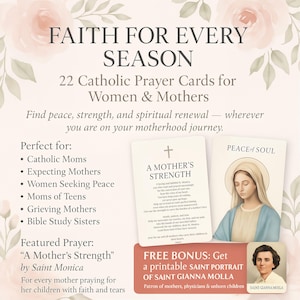 Cartes de prière pour les mères catholiques qui élèvent leurs enfants | Dévotion catholique pour une maternité fidèle - Encouragement et force pour les mamans