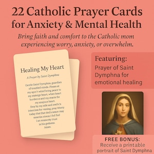 Catholic Prayer Cards for Moms with Anxiety & Mental Health – Printable Set Featuring St. Dymphna Prayer