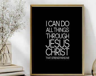 Wszystko mogę w Chrystusie – do druku | Werset biblijny z Listu do Filipian 4:13 | Chrześcijańskie afirmacje – do pobrania w wersji cyfrowej