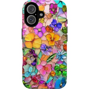 Stained Glass Pressed Wildflowers Phone Case Colorful Floral Design Vibrant Artistic Phone Cover  Unique Flower Phone Case Florist Gift Mom