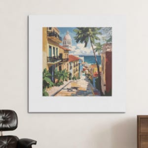 Printable Old San Juan City Painting - Vintage City Art Print, Puerto Rico Wall Art Digital Download