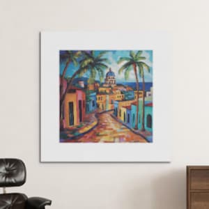 Printable Old San Juan City Painting - Vintage City Art Print, Puerto Rico Wall Art Digital Download