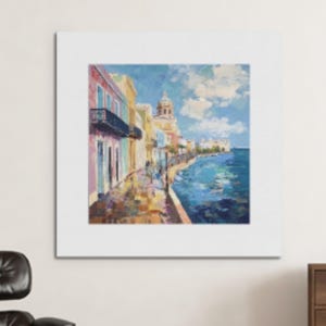 Printable Old San Juan City Painting - Vintage City Art Print, Puerto Rico Wall Art Digital Download