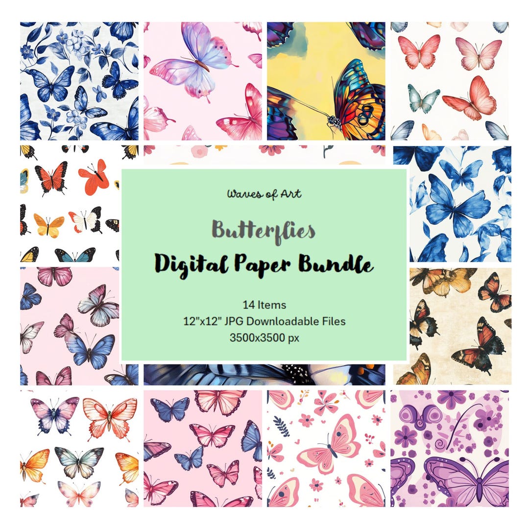 14-pack Butterfly Digital Paper Pack, Digital Scrapbook, Digital Paper ...