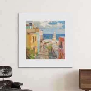 Printable Old San Juan City Painting - Vintage City Art Print, Puerto Rico Wall Art Digital Download
