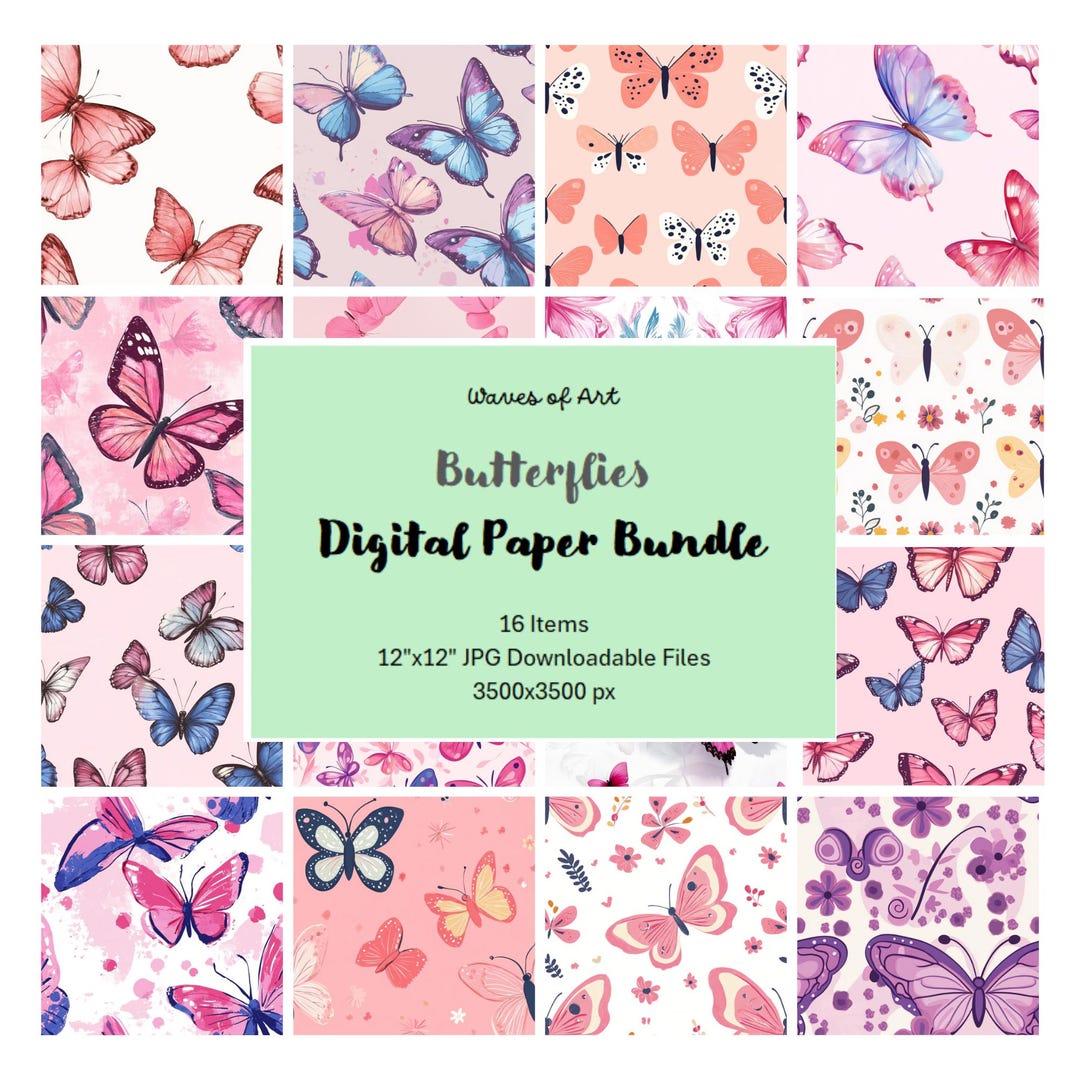16-pack Butterfly Digital Paper Pack, Digital Scrapbook, Digital Paper ...