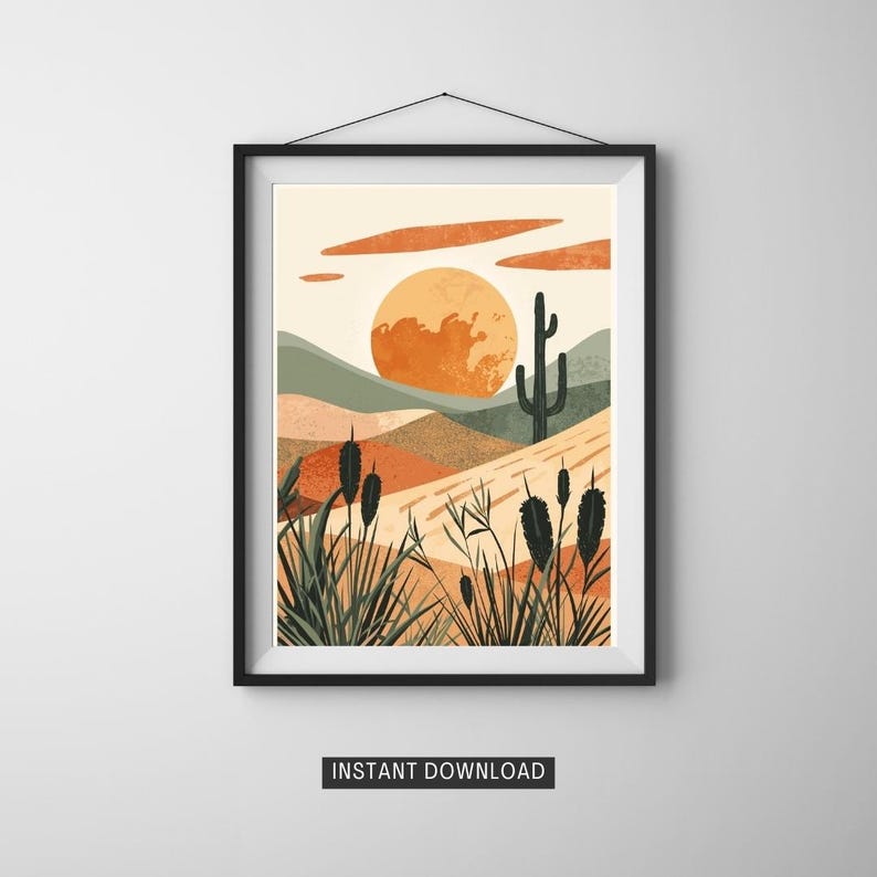 Boho Desert Sunset Print – Southwestern Cactus Art (digital Download ...