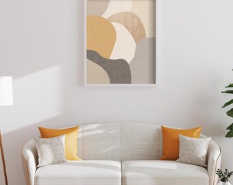 Impresión de arte abstracto neutro con formas orgánicas beige (descarga digital)