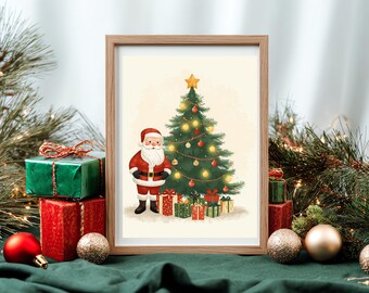 Impresión artística del árbol de Navidad de Papá Noel / Decoración festiva (Descarga digital)
