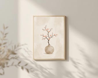 Japandi Blossom Vase Printable Wall Art, Cherry Blossom Floral Print (Digital Download)