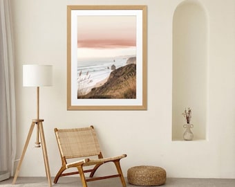 Impresión del atardecer en la costa de California: Paisaje playero minimalista (descarga digital)