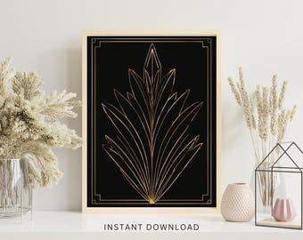 Impresión botánica Art Déco: líneas doradas, estilo años 20 (descarga digital)