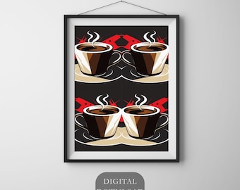 Bold Coffee Art Print – Modern Retro Café Vibes, Instant Digital Download