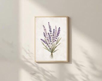 Lámina botánica de lavanda, arte mural floral minimalista (descarga digital)