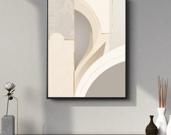 Impresión de arte abstracto neutro / Decoración de pared geométrica beige crema (Descargar)