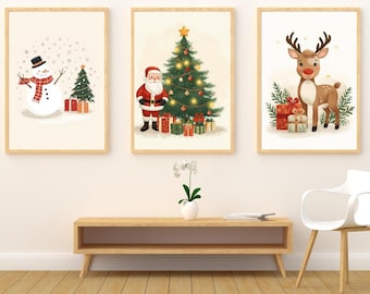 Conjunto de láminas navideñas: Papá Noel, reno y muñeco de nieve (descarga digital)