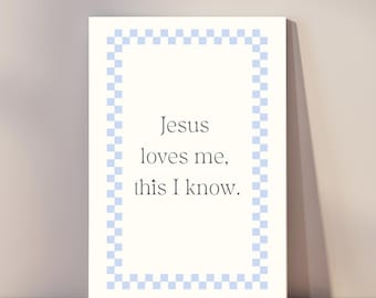 Jesus Loves Me Print – Blue Checkered Nursery Decor (Digital Download)