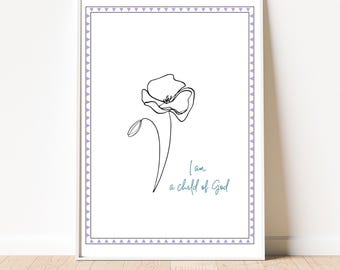 Child of God Floral Line Art Print – Christian Nursery Decor  (Digital Download)