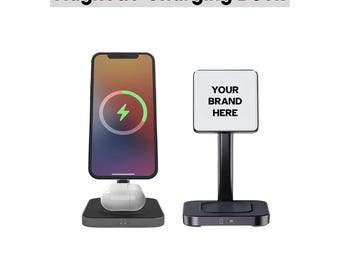Estación de acoplamiento para dispositivos con logotipo personalizado / Estación de acoplamiento magnética ajustable / Estación de acoplamiento para dispositivos inalámbricos / Regalo promocional de marca personalizado