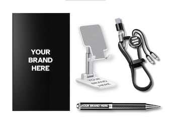Set de regalo corporativo con logotipo personalizado / Caja de regalo corporativa / Estación de acoplamiento, bolígrafo roller, cable cargador 2 en 1 / Regalo personalizado para cliente