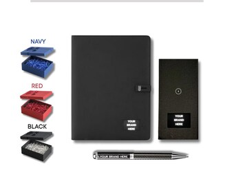 Set de regalo de portafolios corporativos con logotipo personalizado / Set de portafolios personalizado / Portafolio personalizado, alfombrilla de ratón con cargador, bolígrafo roller / Set de regalo de oficina